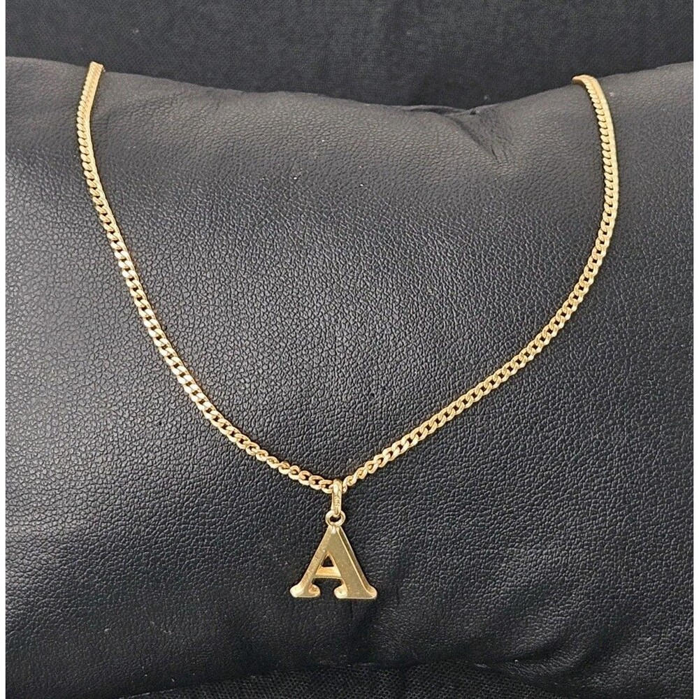 18K Gold Curb Link Necklace 18 Inch 5.38 Grams Letter With 'A' Pendant
